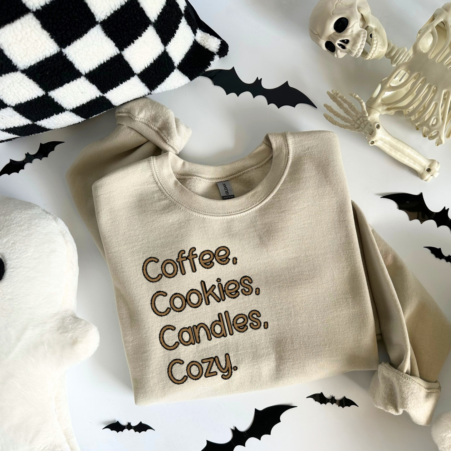 Coffee, Cookies, Candles, Cozy Embroidered Sweatshirt
