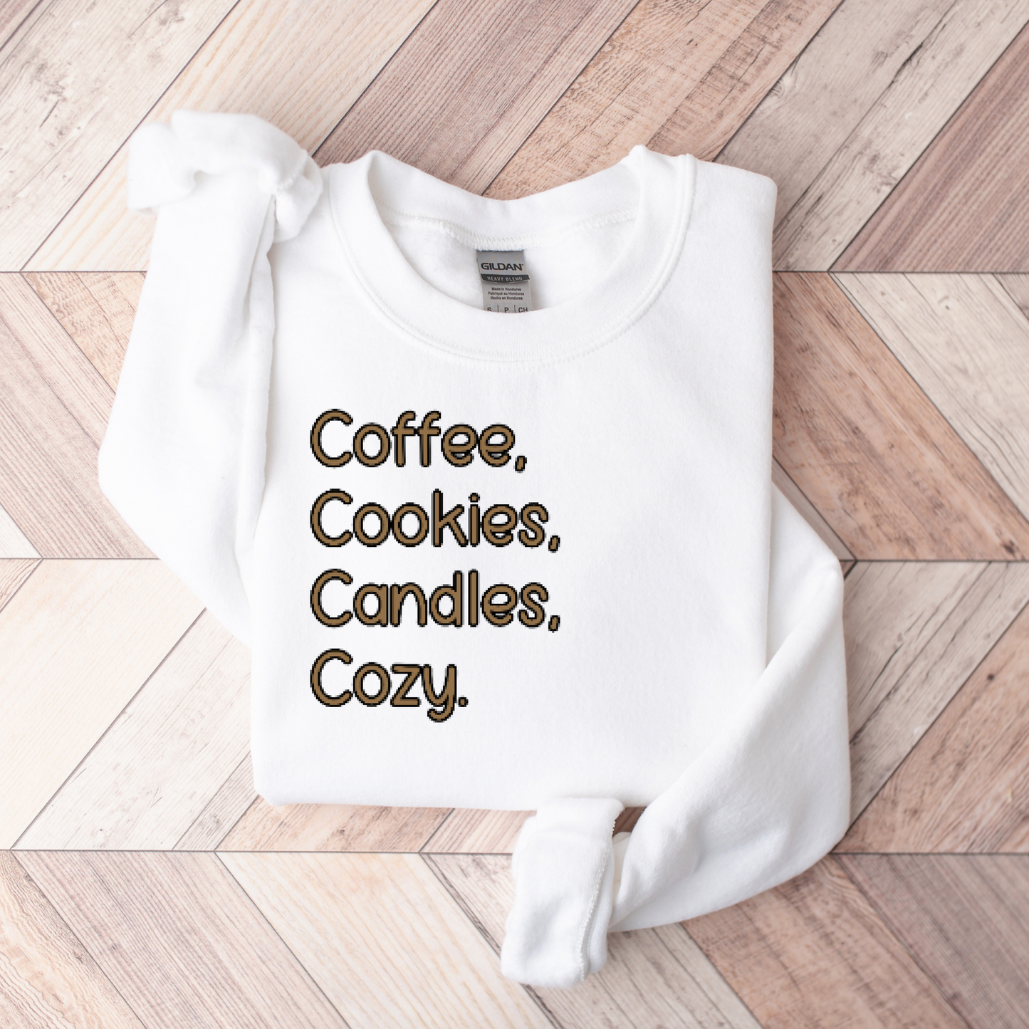 Coffee, Cookies, Candles, Cozy Embroidered Sweatshirt