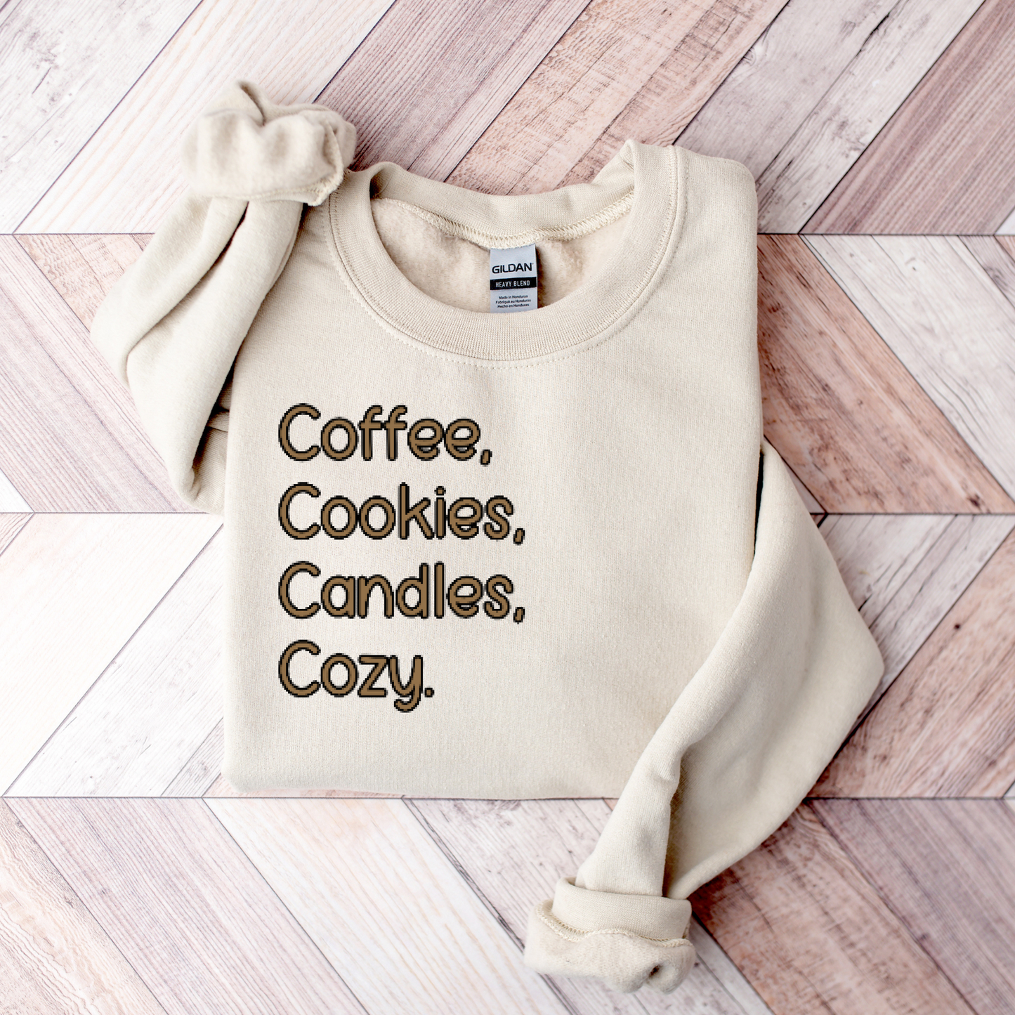 Coffee, Cookies, Candles, Cozy Embroidered Sweatshirt