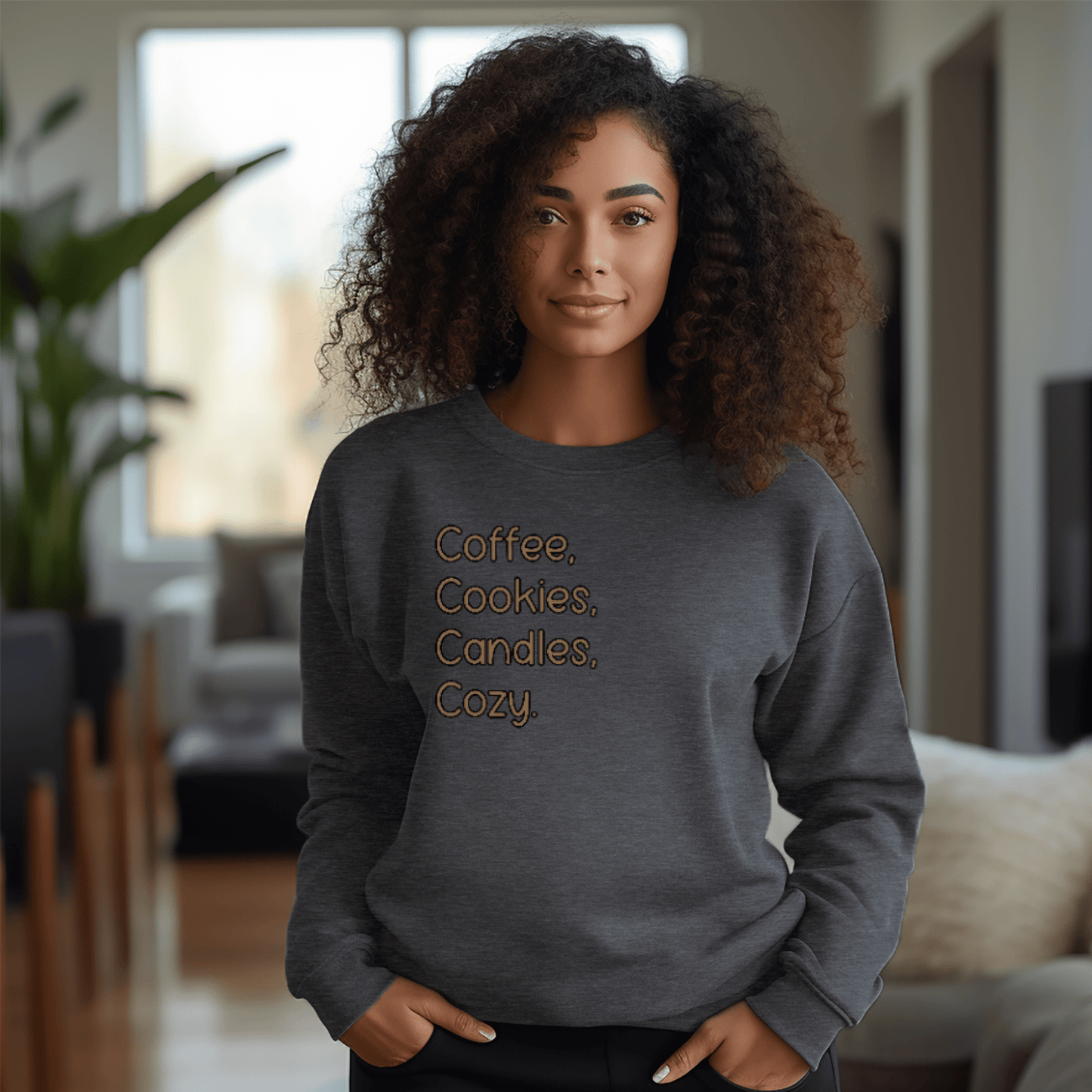 Coffee, Cookies, Candles, Cozy Embroidered Sweatshirt - FallHallowsEmbroidered Sweatshirt
