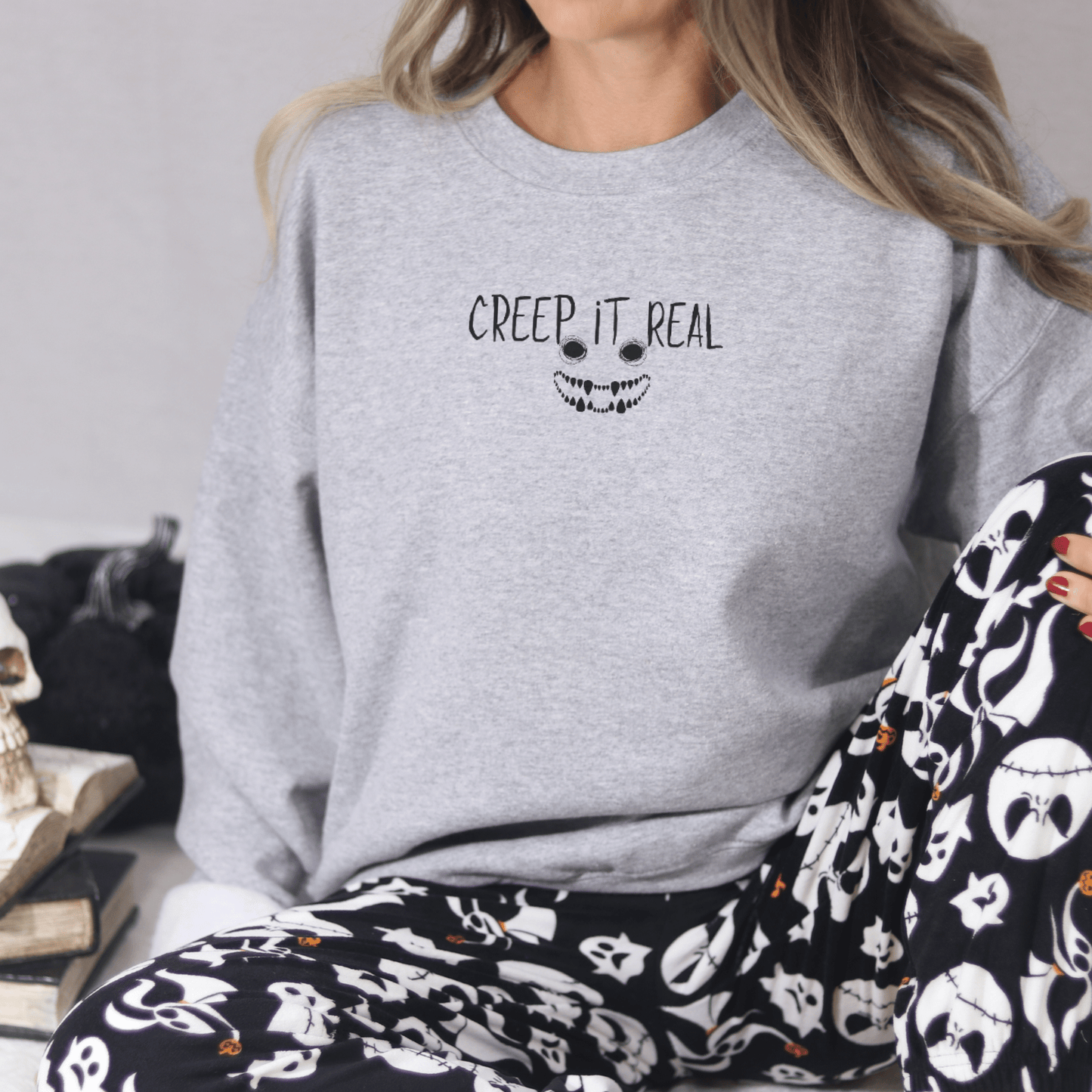 Creep it Real Face Embroidered Sweatshirt - FallHallowsEmbroidered Sweatshirt