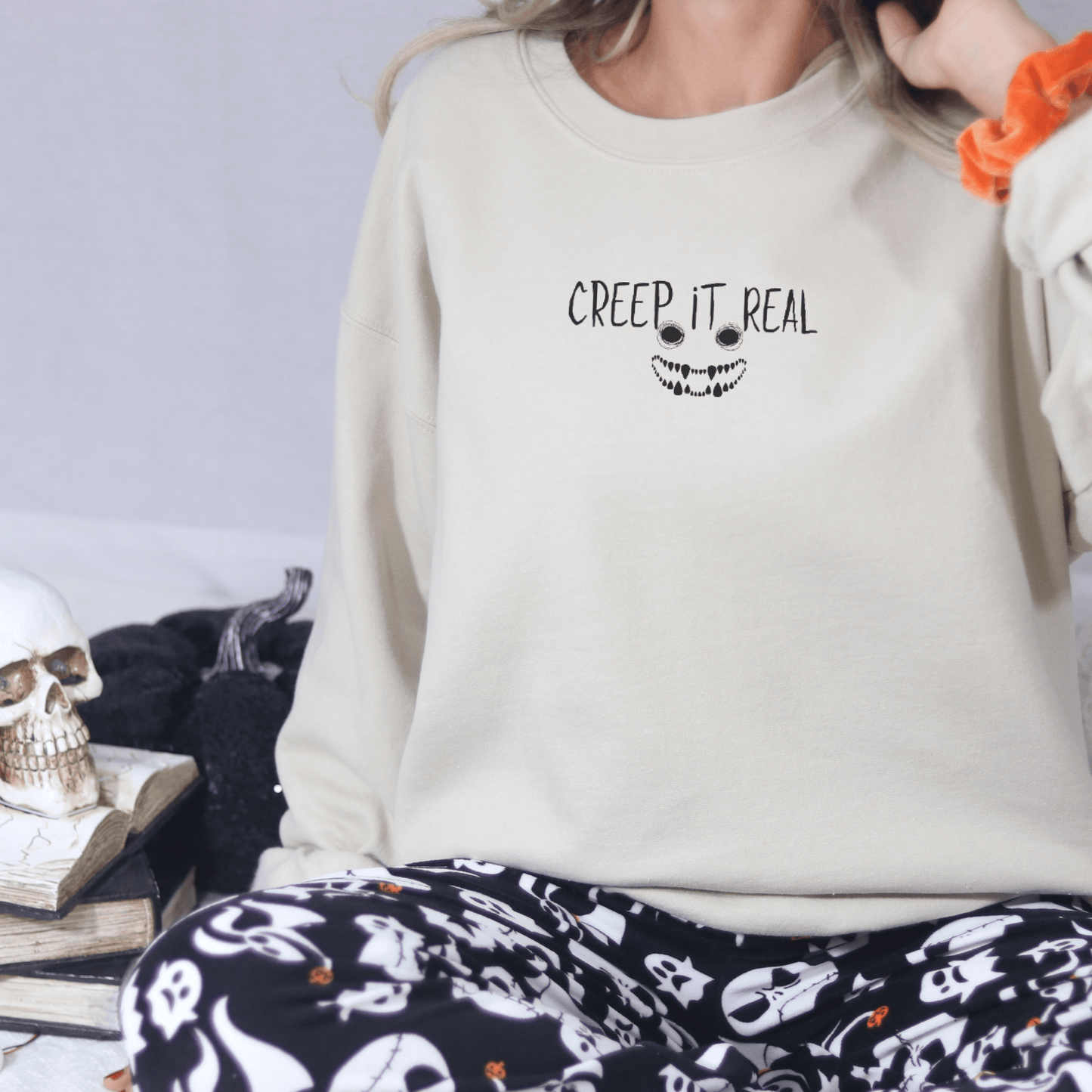 Creep it Real Face Embroidered Sweatshirt - FallHallowsEmbroidered Sweatshirt