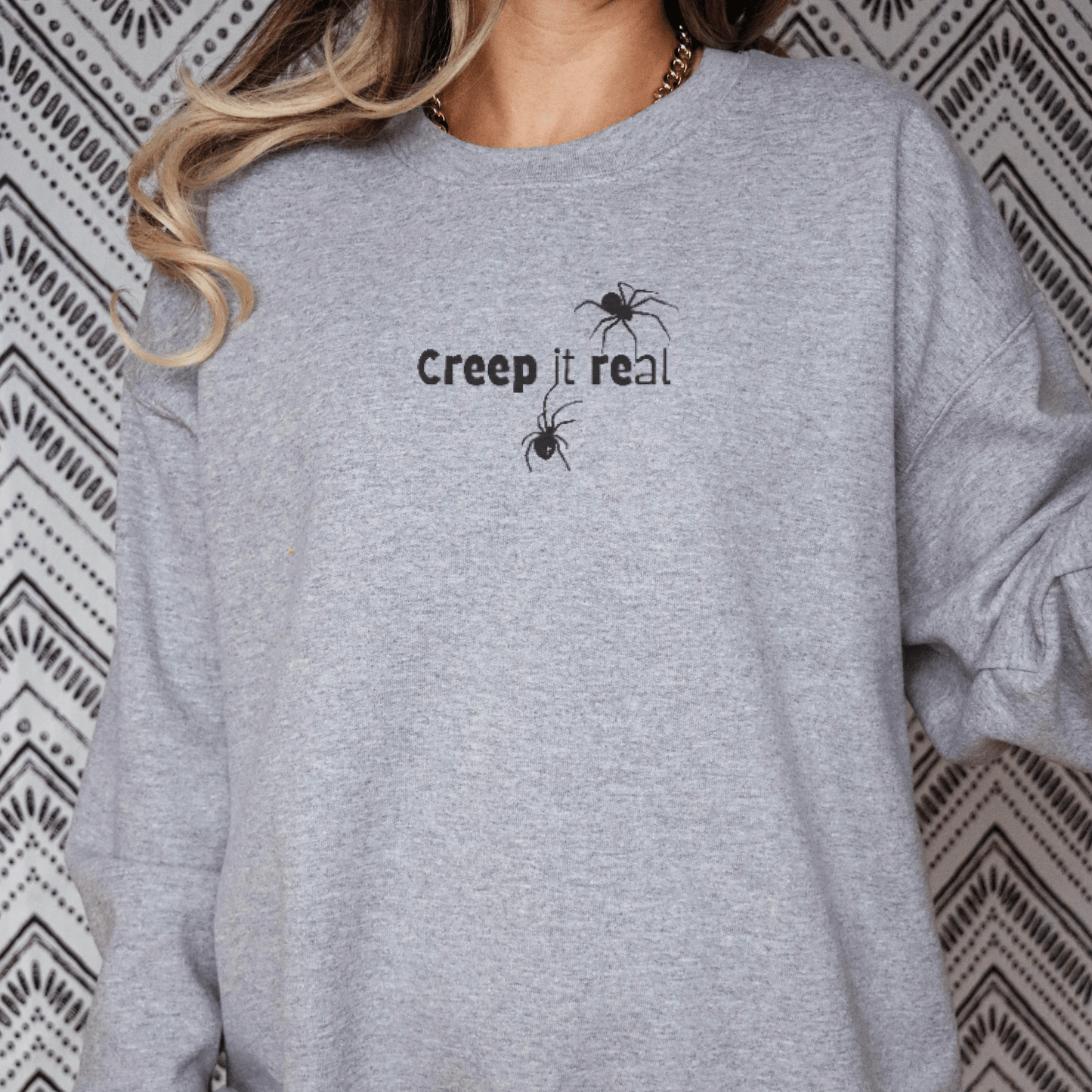 Creep It Real Spiders Embroidered Sweatshirt - FallHallowsEmbroidered Sweatshirt