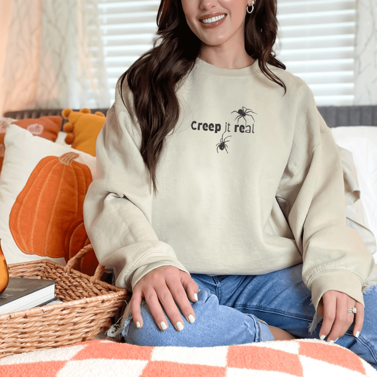 Creep It Real Spiders Embroidered Sweatshirt - FallHallowsEmbroidered Sweatshirt