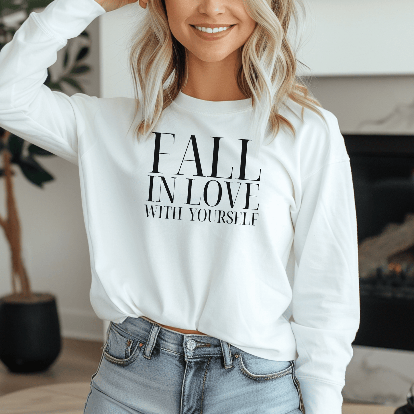 Fall In Love With Yourself - Black Text - Long Sleeve Shirt - FallHallowsLong Sleeve Shirt