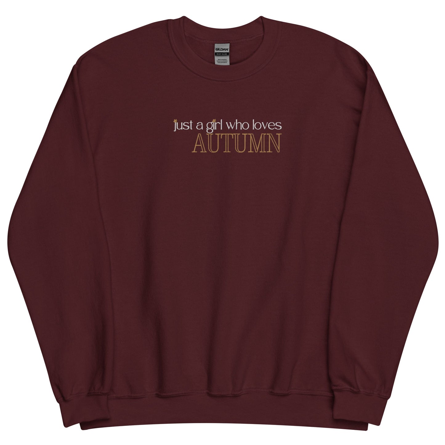Just a Girl Who Loves Autumn Embroidered Sweatshirt (Dark Colors) - FallHallowsEmbroidered Sweatshirt