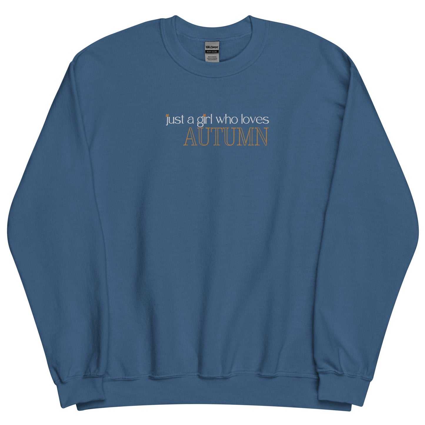 Just a Girl Who Loves Autumn Embroidered Sweatshirt (Dark Colors) - FallHallowsEmbroidered Sweatshirt
