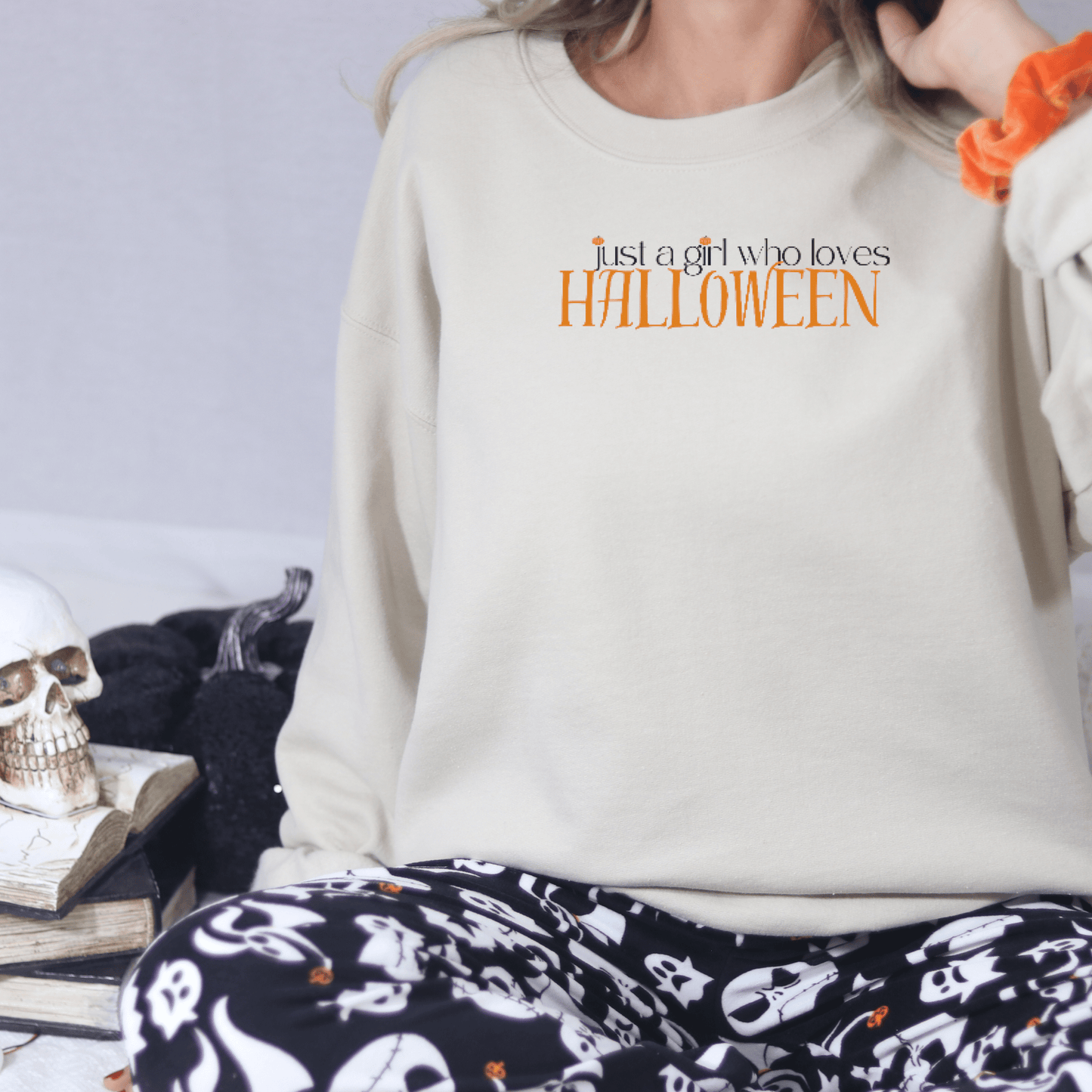 Just a Girl Who Loves Halloween Embroidered Sweatshirt - FallHallowsEmbroidered Sweatshirt