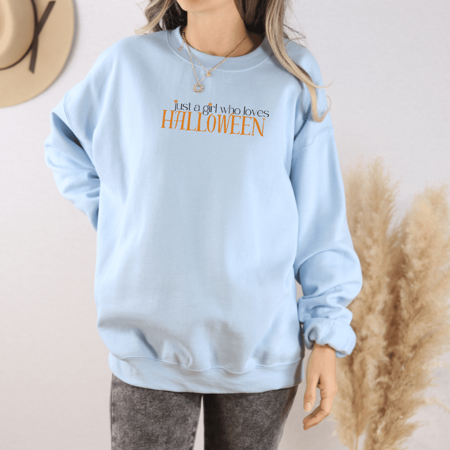Just a Girl Who Loves Halloween Embroidered Sweatshirt - FallHallowsEmbroidered Sweatshirt