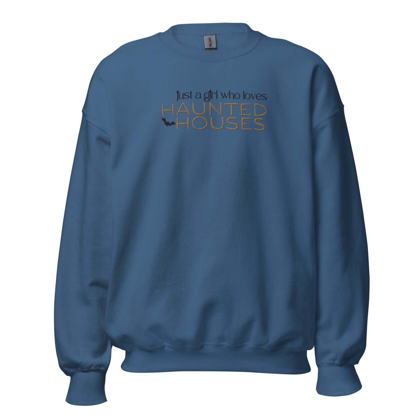 Just a Girl Who Loves Haunted Houses Embroidered Sweatshirt - FallHallowsEmbroidered Sweatshirt