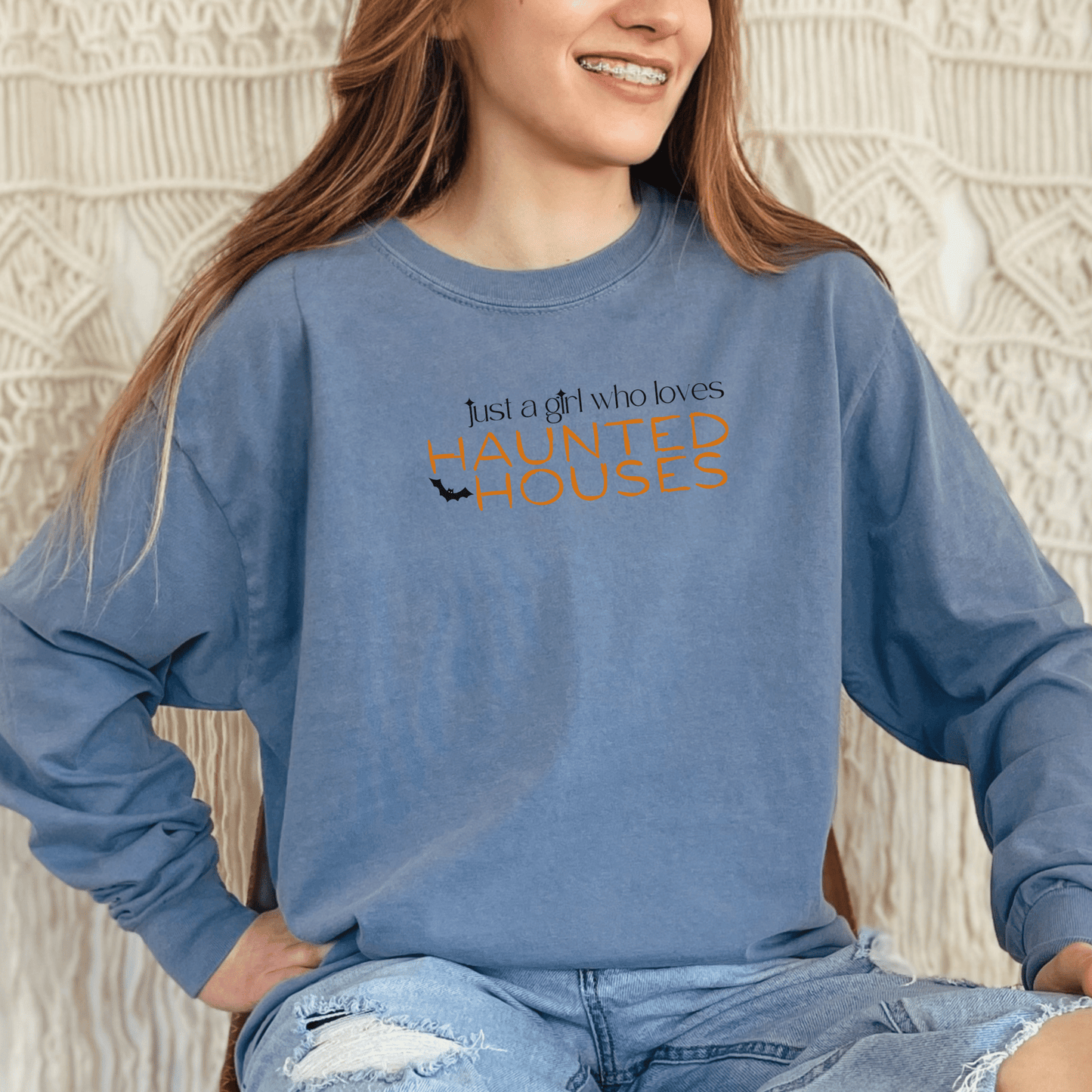 Just A Girl Who Loves Haunted Houses Long Sleeve Shirt - FallHallowsLong Sleeve Shirt