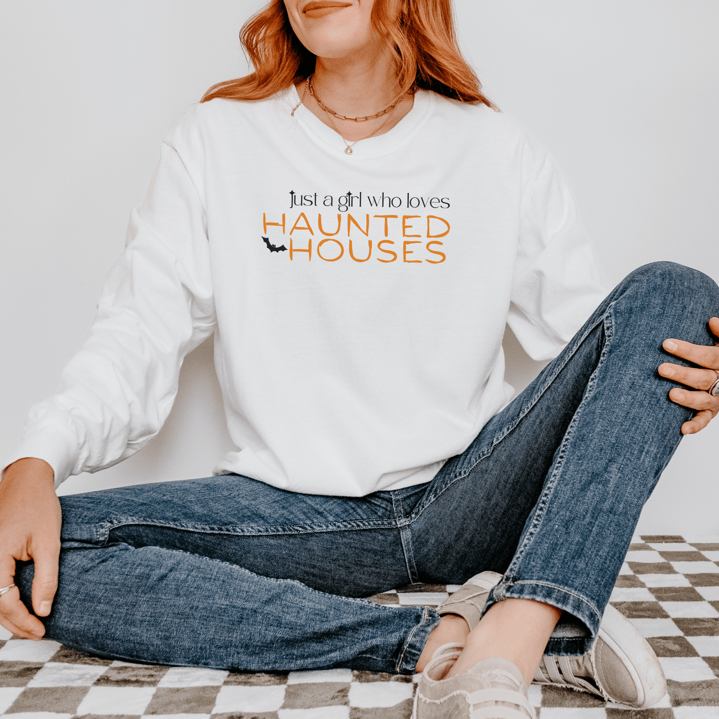 Just A Girl Who Loves Haunted Houses Long Sleeve Shirt - FallHallowsLong Sleeve Shirt