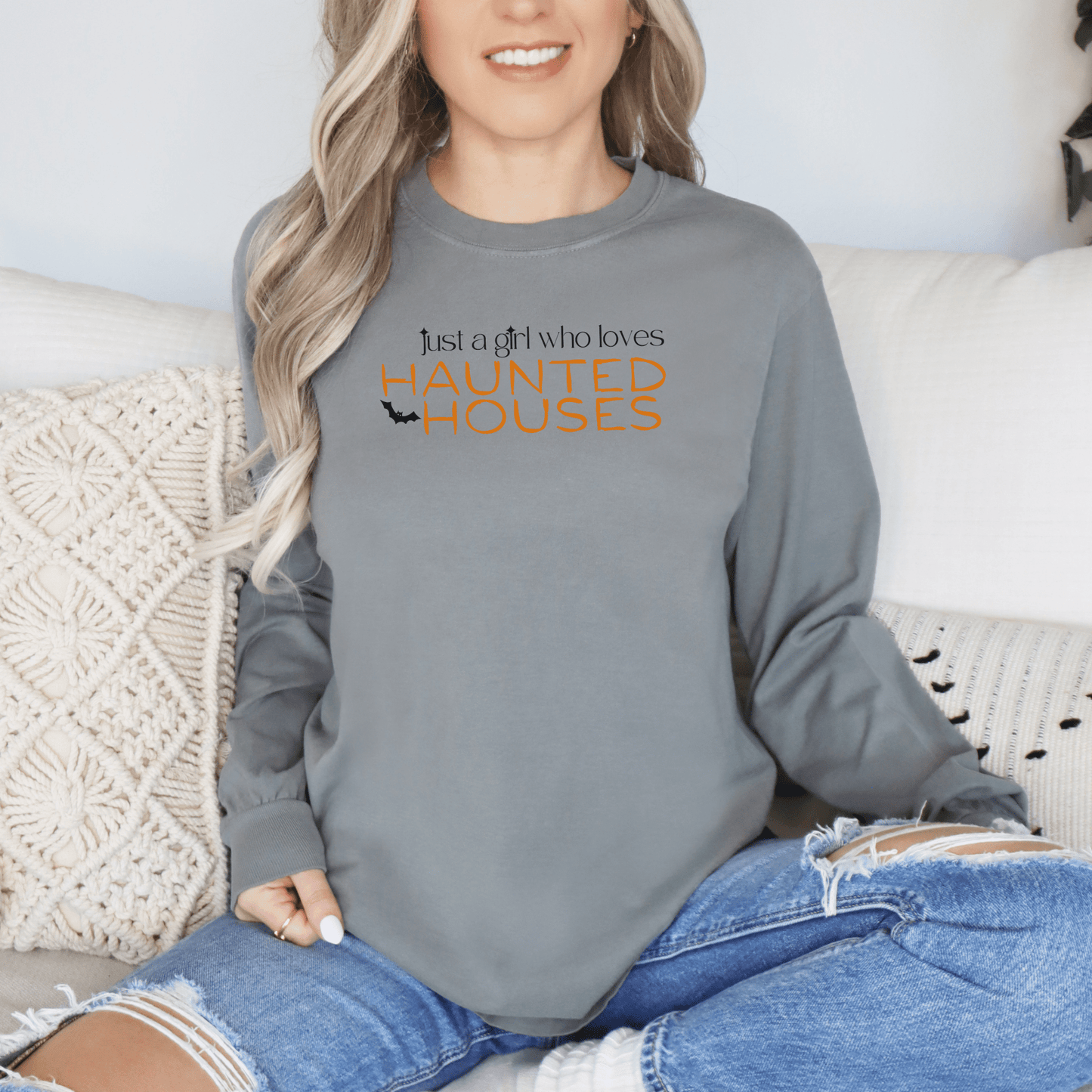 Just A Girl Who Loves Haunted Houses Long Sleeve Shirt - FallHallowsLong Sleeve Shirt