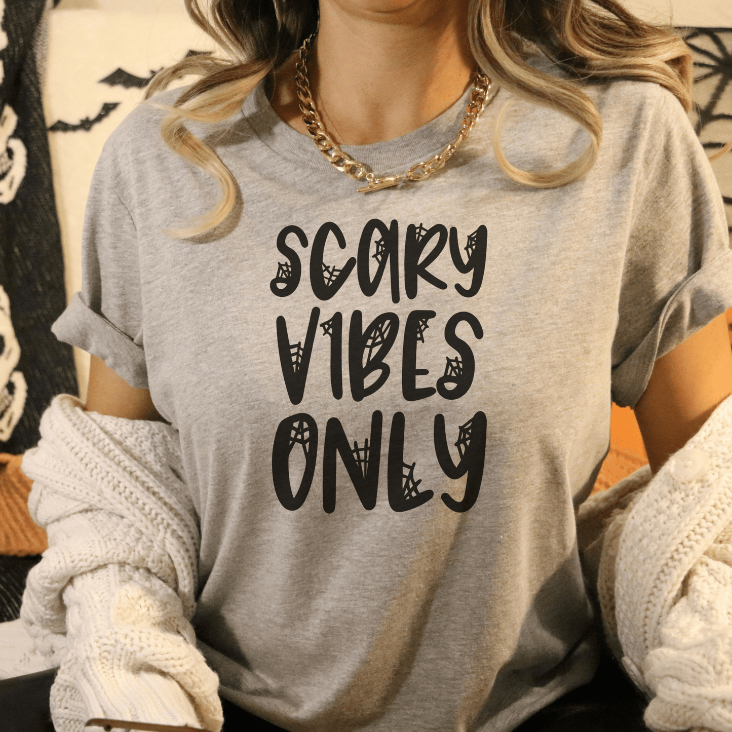 Scary Vibes Only TShirt - Spider Web - FallHallowsT Shirt