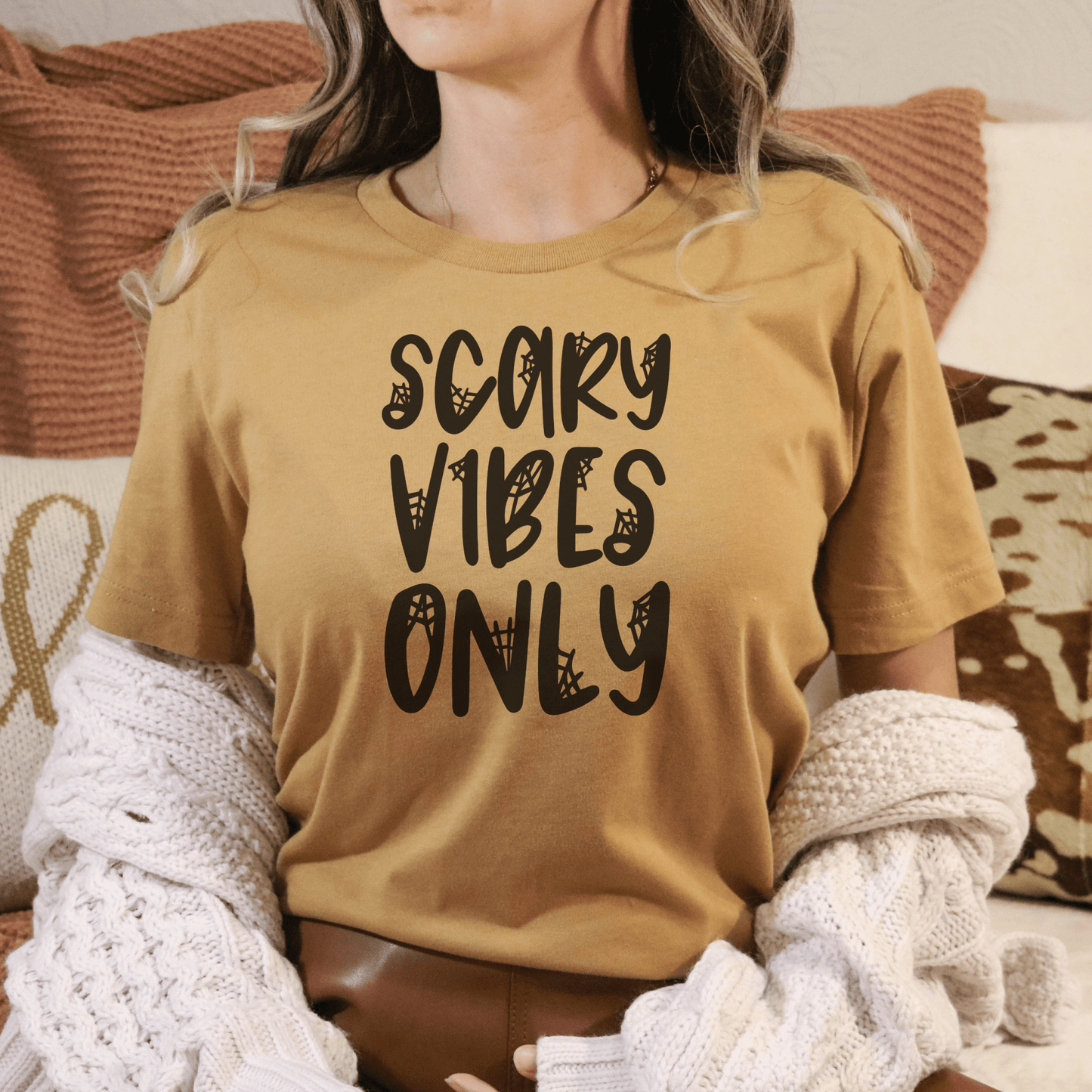 Scary Vibes Only TShirt - Spider Web - FallHallowsT Shirt