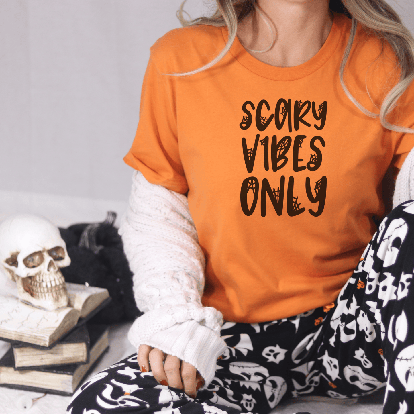 Scary Vibes Only TShirt - Spider Web - FallHallowsT Shirt