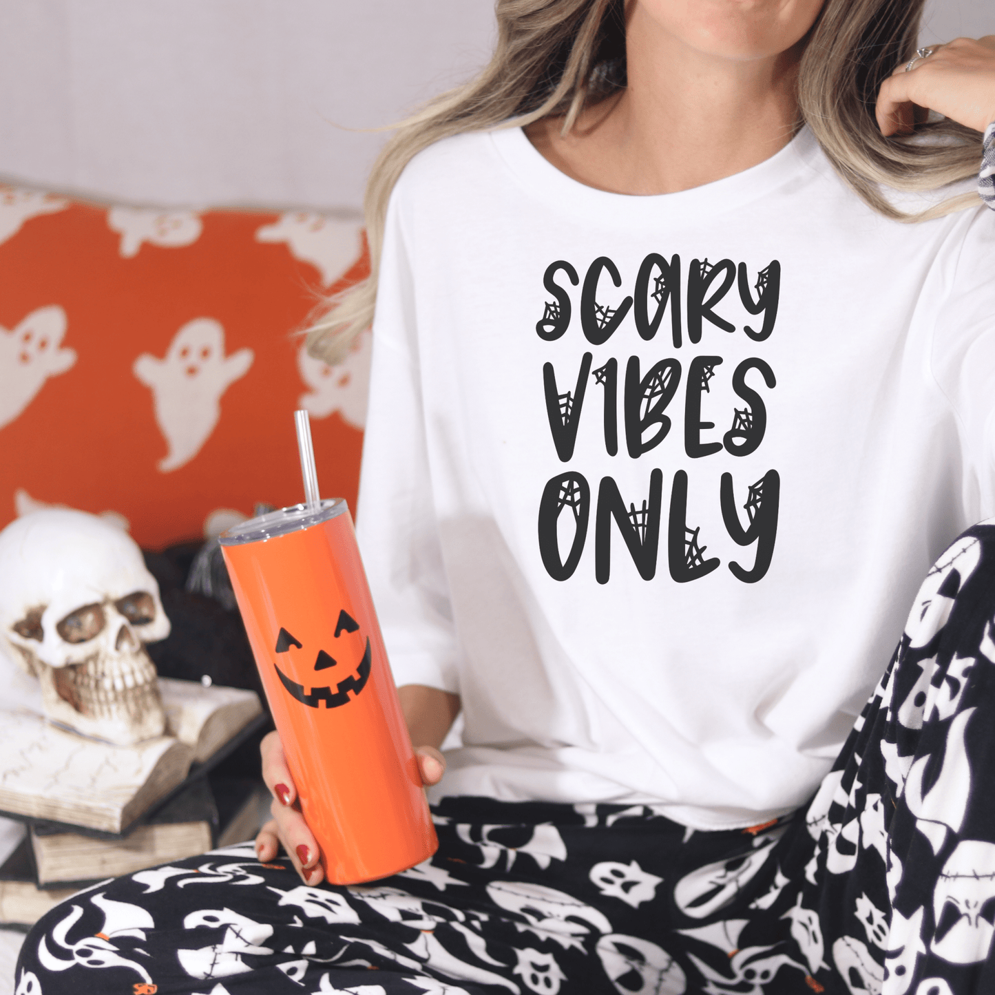 Scary Vibes Only TShirt - Spider Web - FallHallowsT Shirt