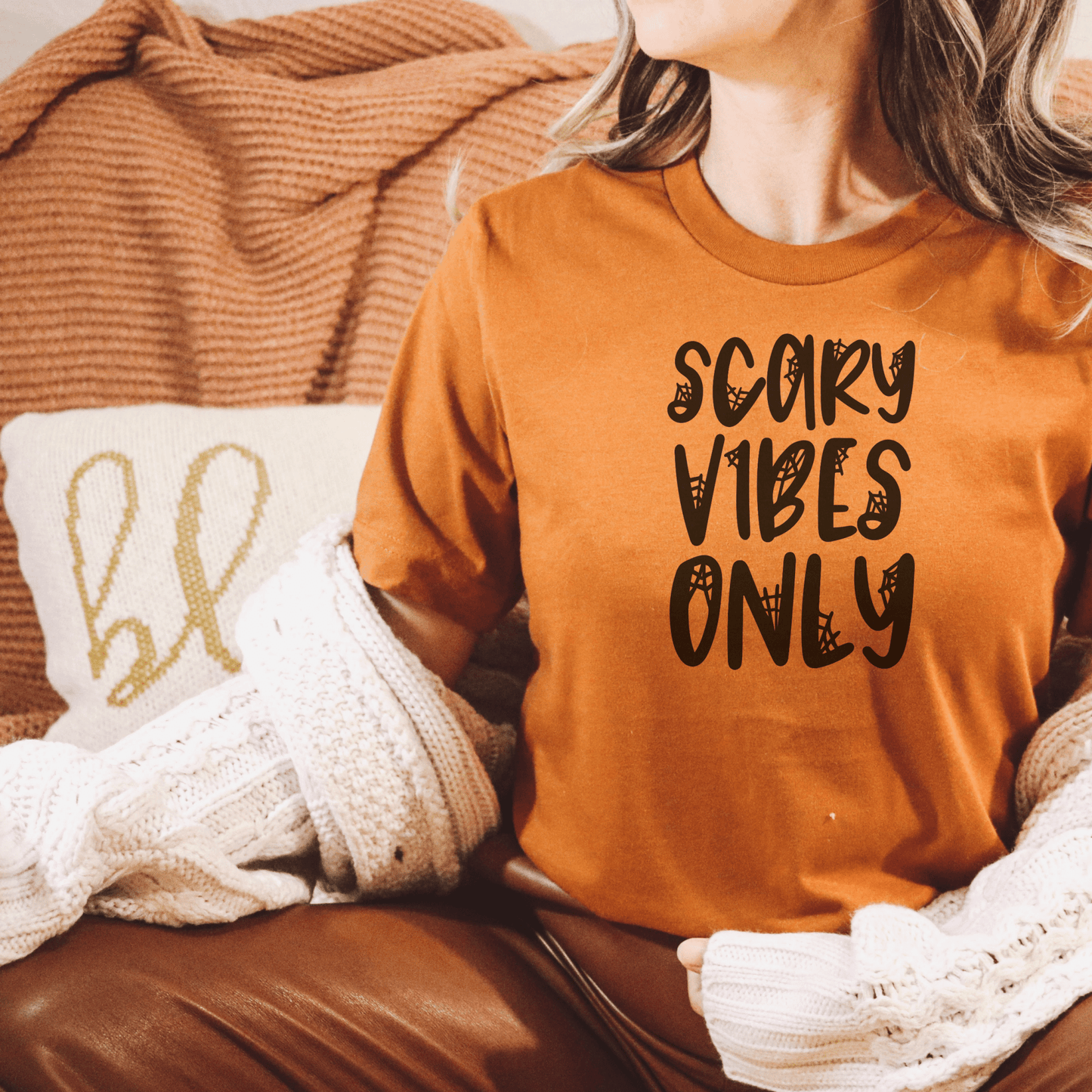 Scary Vibes Only TShirt - Spider Web - FallHallowsT Shirt