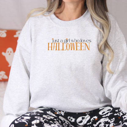 Just a Girl Who Loves Halloween Embroidered Sweatshirt