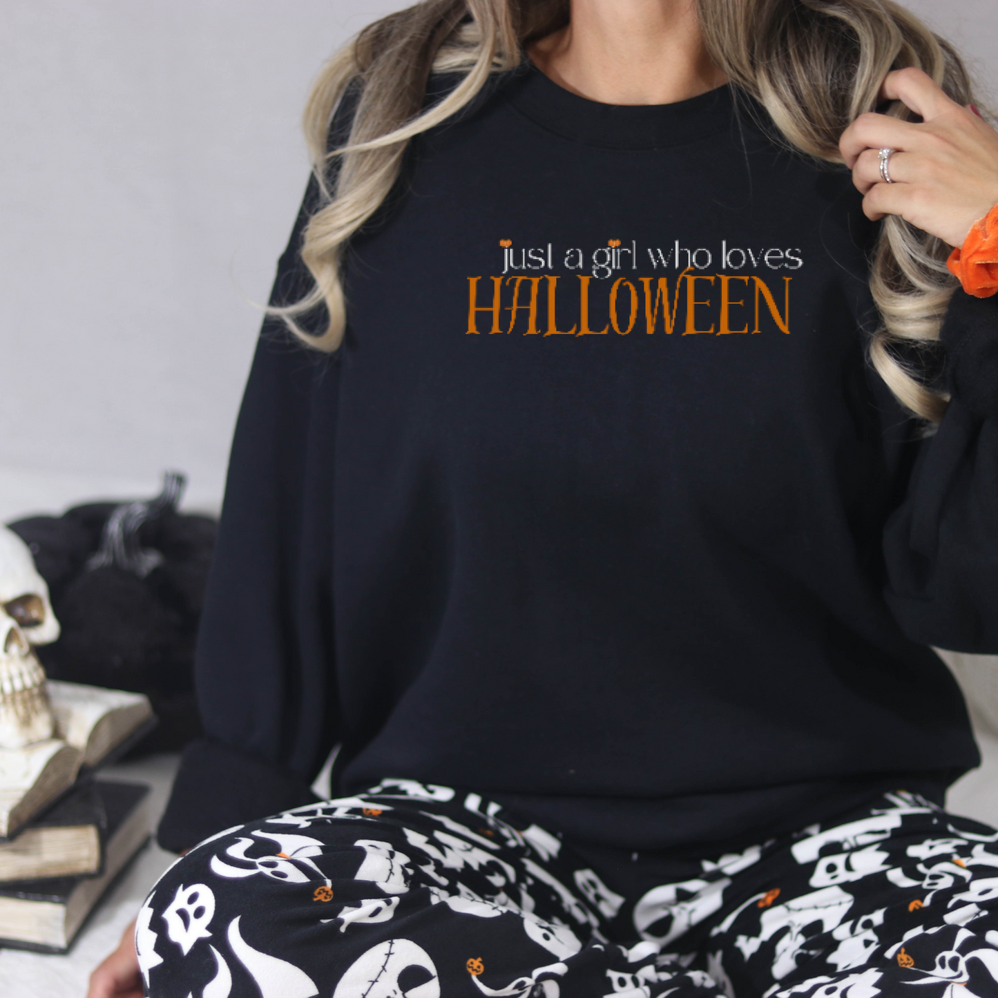 Just a Girl Who Loves Halloween Embroidered Sweatshirt