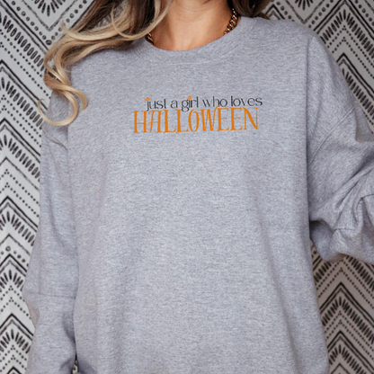 Just a Girl Who Loves Halloween Embroidered Sweatshirt