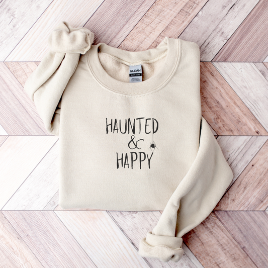 Haunted and Happy Embroidered Sweatshirt
