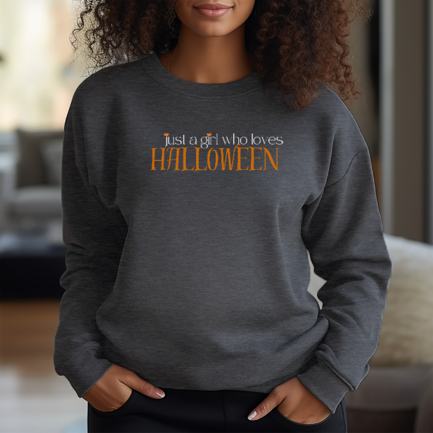 Just a Girl Who Loves Halloween Embroidered Sweatshirt