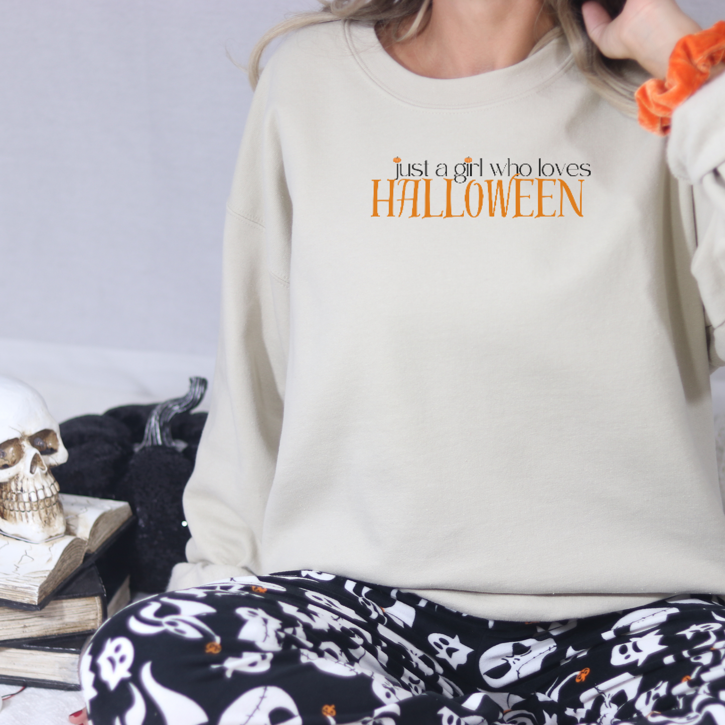 Just a Girl Who Loves Halloween Embroidered Sweatshirt