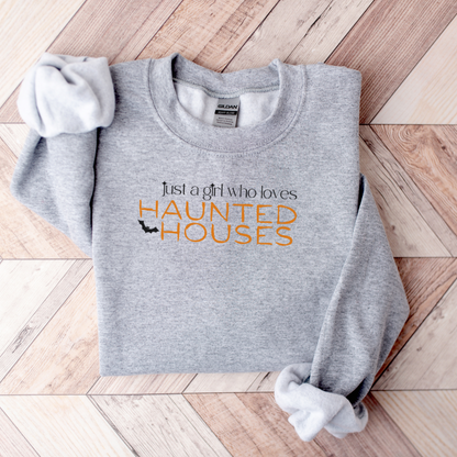 Just a Girl Who Loves Haunted Houses Embroidered Sweatshirt