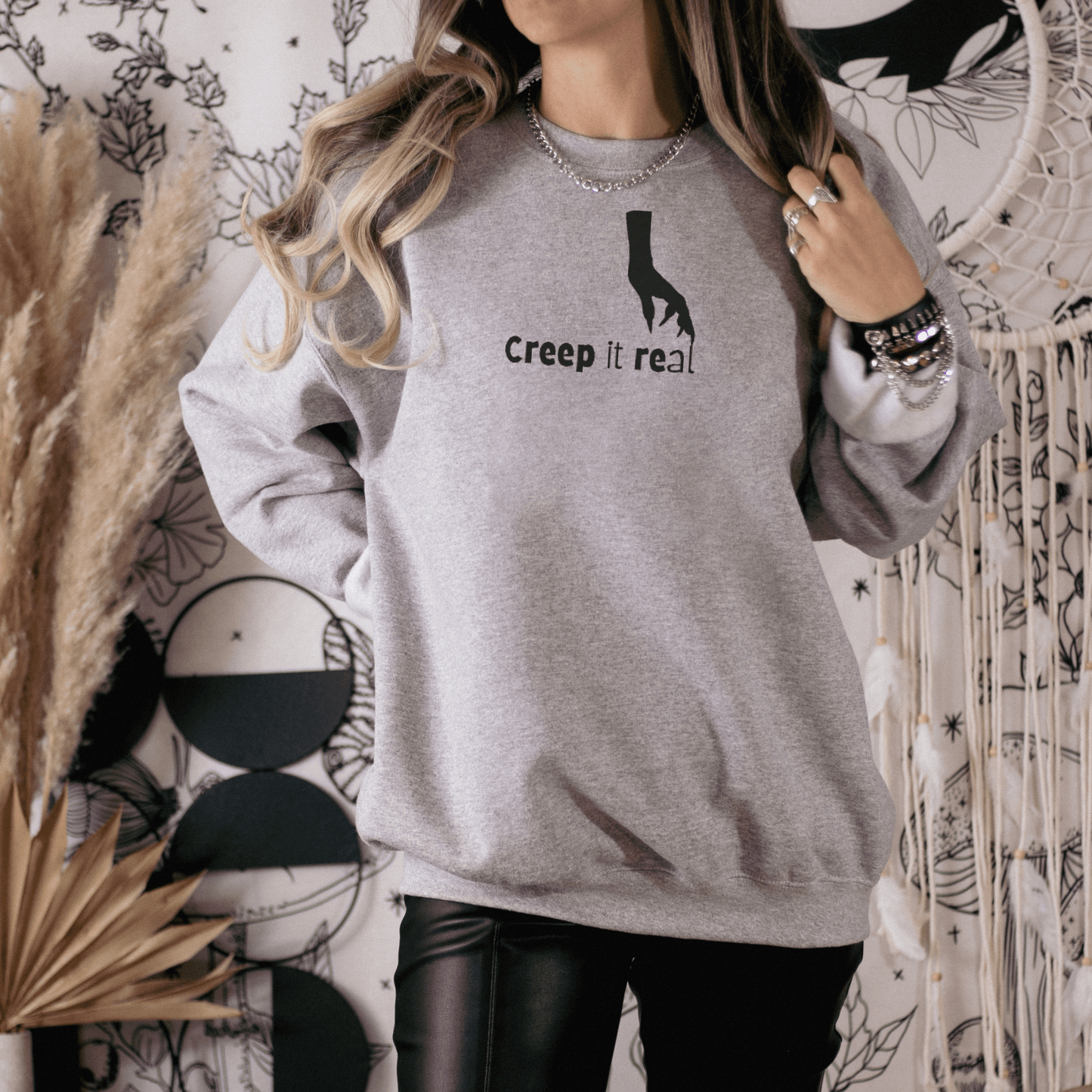 Creep It Real Hand Embroidered Sweatshirt - FallHallowsEmbroidered Sweatshirt