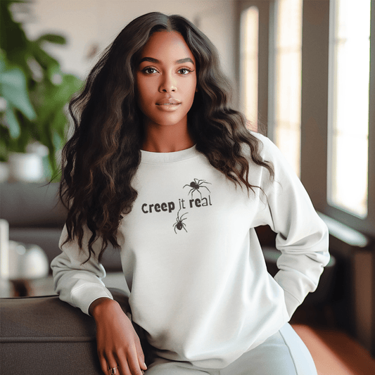 Creep It Real Spiders Embroidered Sweatshirt - FallHallowsEmbroidered Sweatshirt