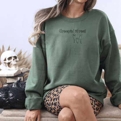 Creepin' It Real Ghost Embroidered Sweatshirt - FallHallowsEmbroidered Sweatshirt