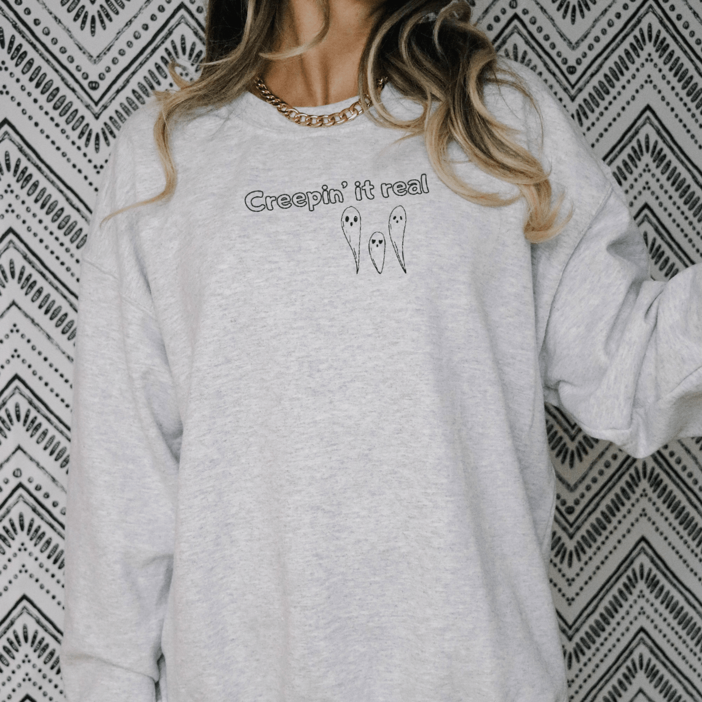 Creepin' It Real Ghost Embroidered Sweatshirt - FallHallowsEmbroidered Sweatshirt