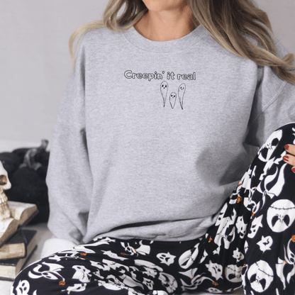 Creepin' It Real Ghost Embroidered Sweatshirt - FallHallowsEmbroidered Sweatshirt