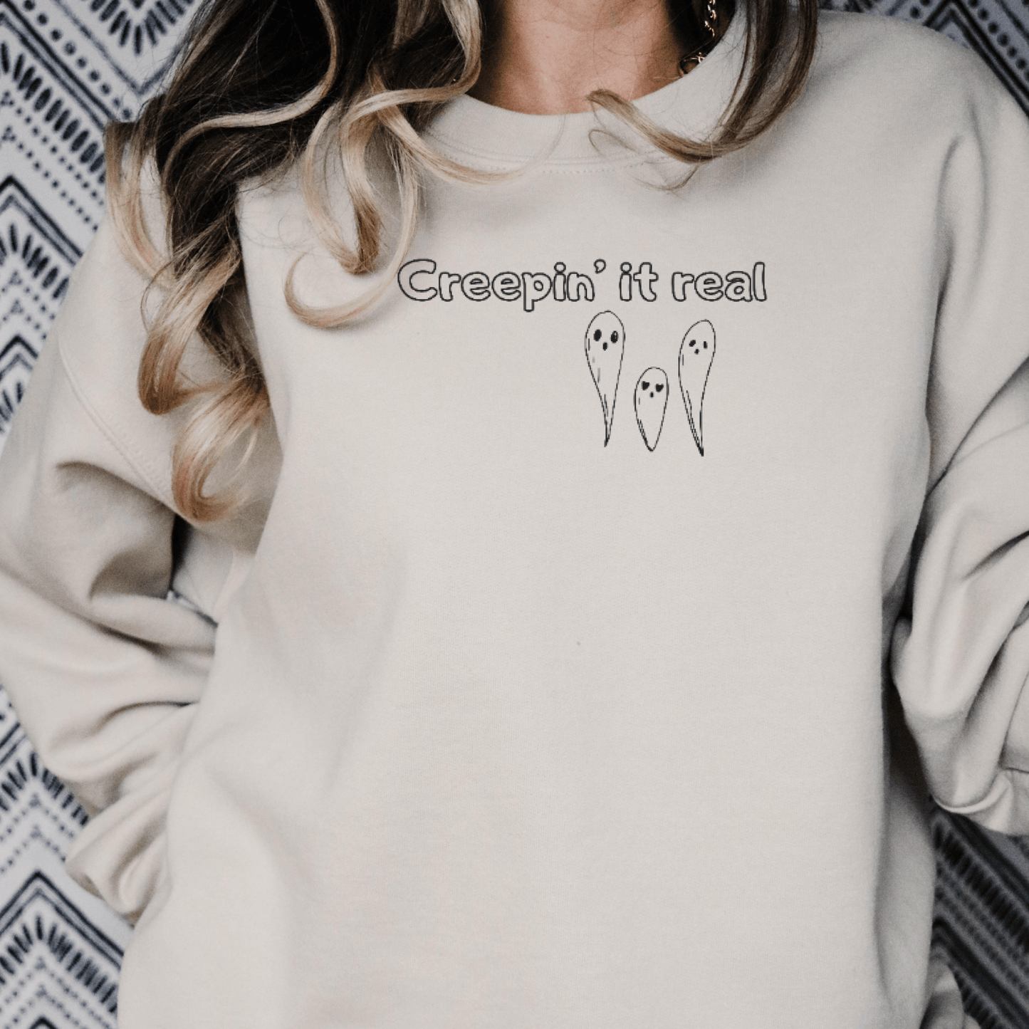 Creepin' It Real Ghost Embroidered Sweatshirt - FallHallowsEmbroidered Sweatshirt