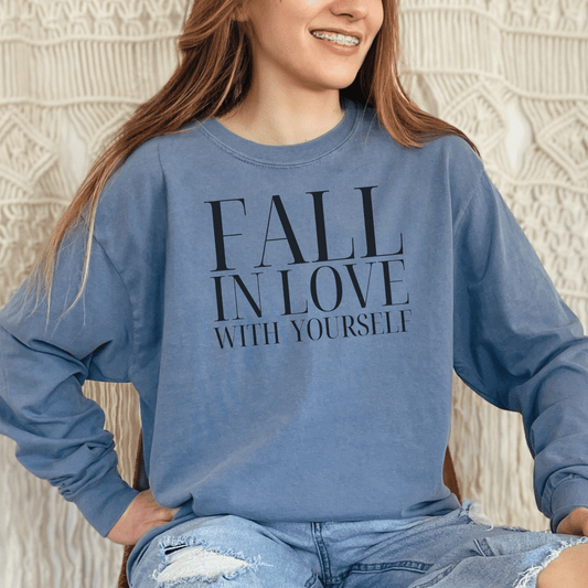 Fall In Love With Yourself - Black Text - Long Sleeve Shirt - FallHallowsLong Sleeve Shirt