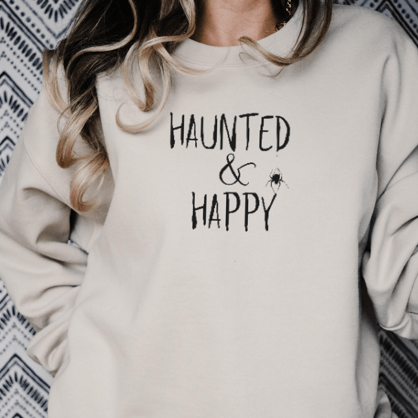 Haunted and Happy Embroidered Sweatshirt - FallHallowsEmbroidered Sweatshirt