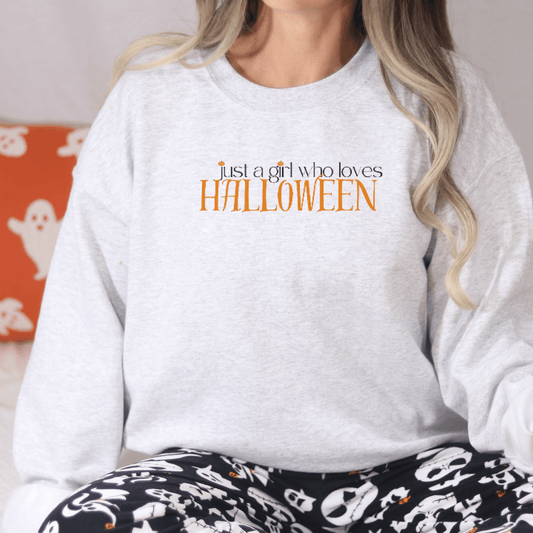 Just a Girl Who Loves Halloween Embroidered Sweatshirt - FallHallowsEmbroidered Sweatshirt