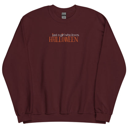 Just a Girl Who Loves Halloween Embroidered Sweatshirt - FallHallowsEmbroidered Sweatshirt