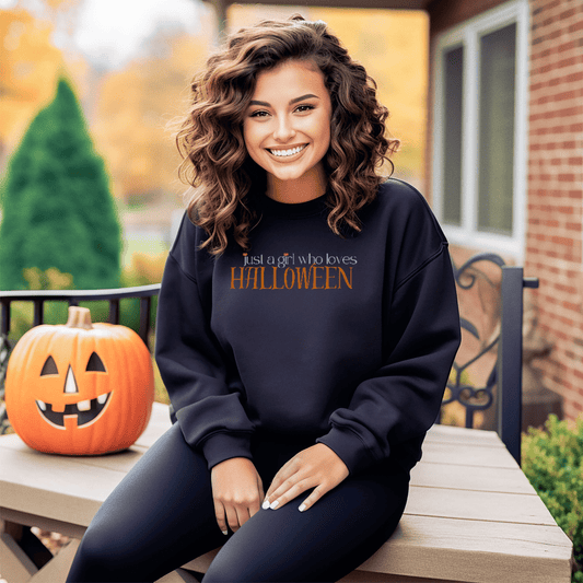 Just a Girl Who Loves Halloween Embroidered Sweatshirt - FallHallowsEmbroidered Sweatshirt